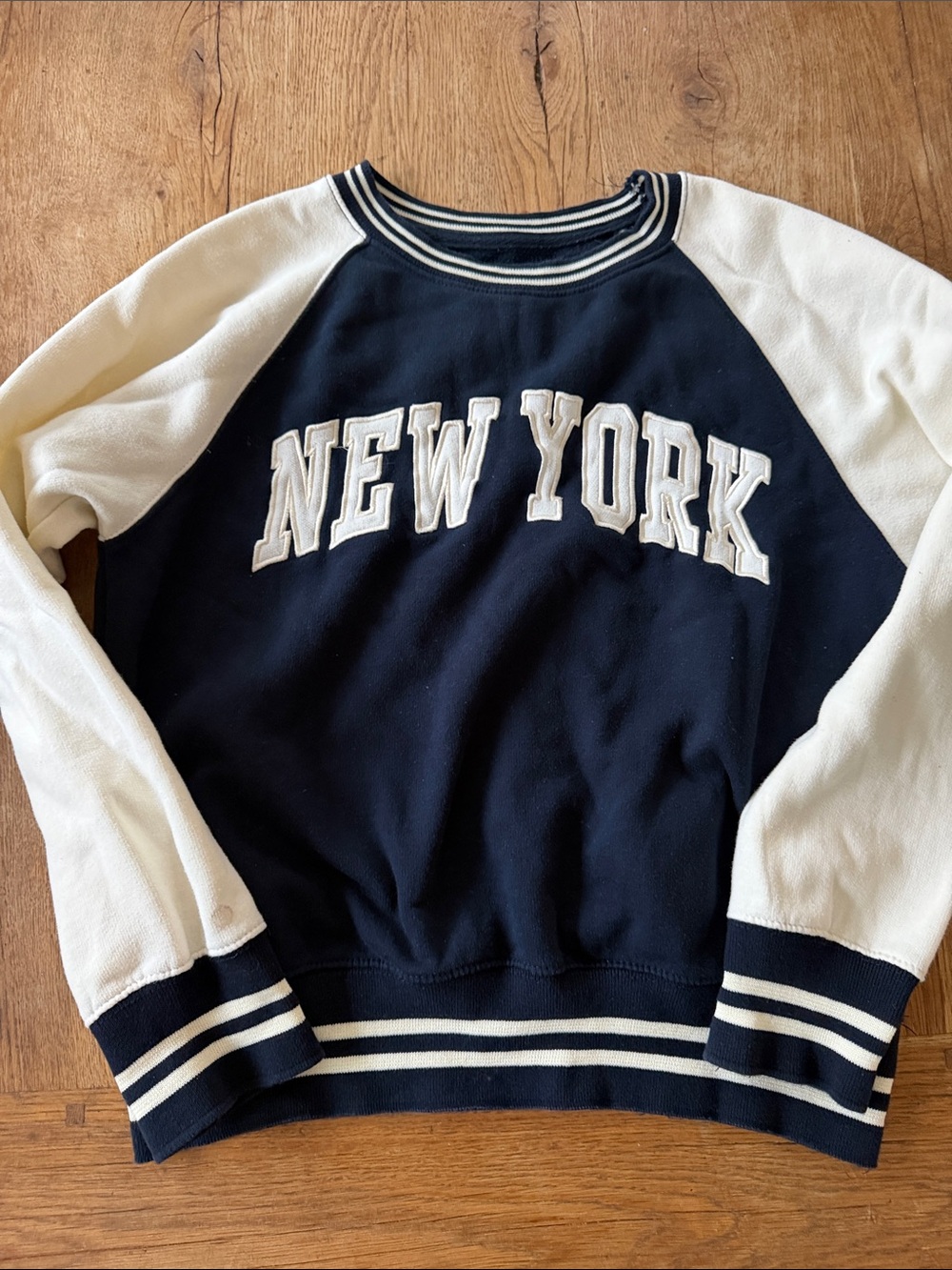 NEW YORK POPULAR Sweatshirt Size S Navy Blue Collegiate Crewneck